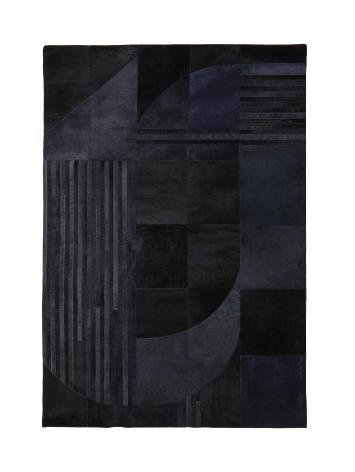 Oakridge Safira Leather Rug – Black & Grey Deco Print (Small)