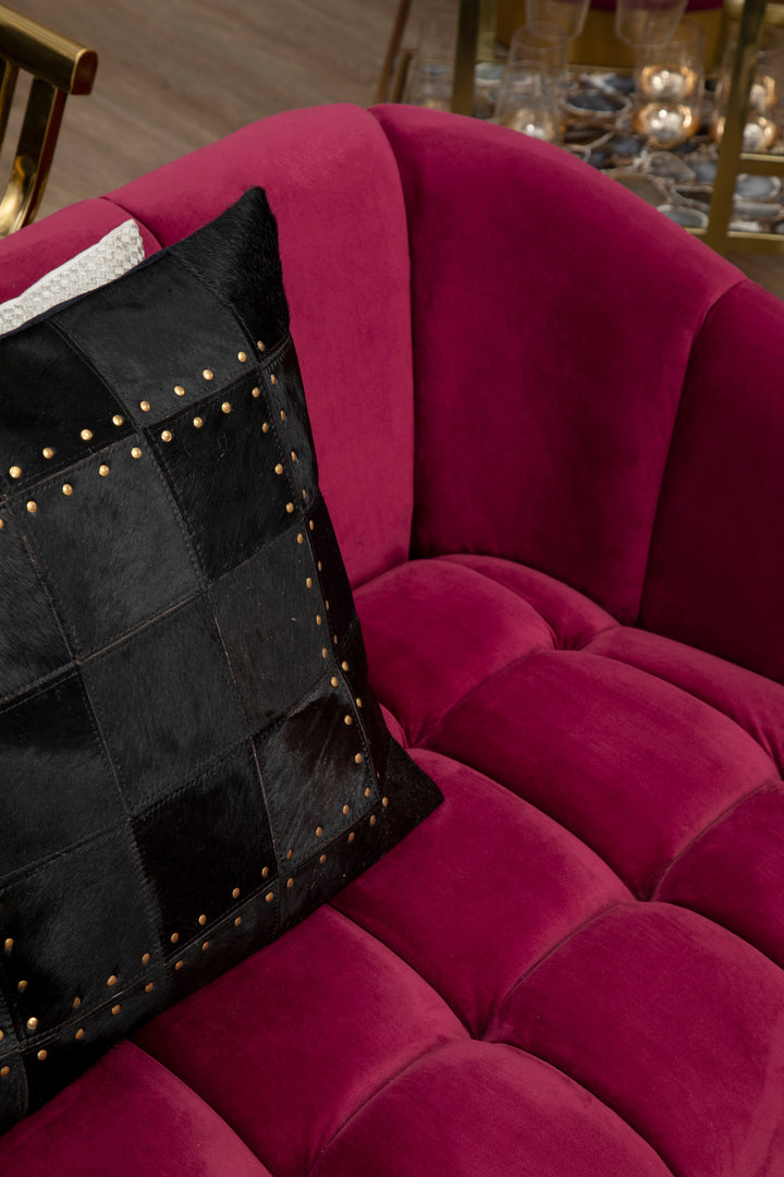 Bosie Safira Black Patchwork Leather Cushion With Gold Studs