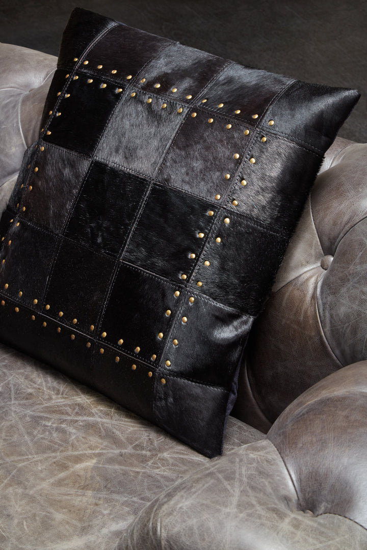 Bosie Safira Black Patchwork Leather Cushion With Gold Studs