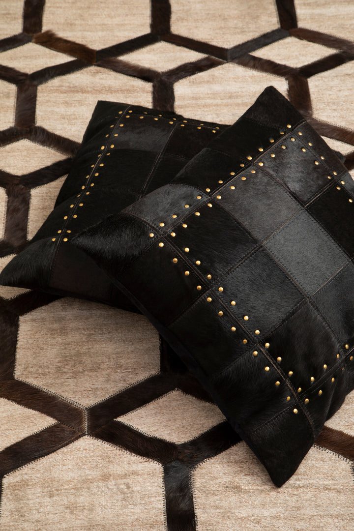 Bosie Safira Black Patchwork Leather Cushion With Gold Studs