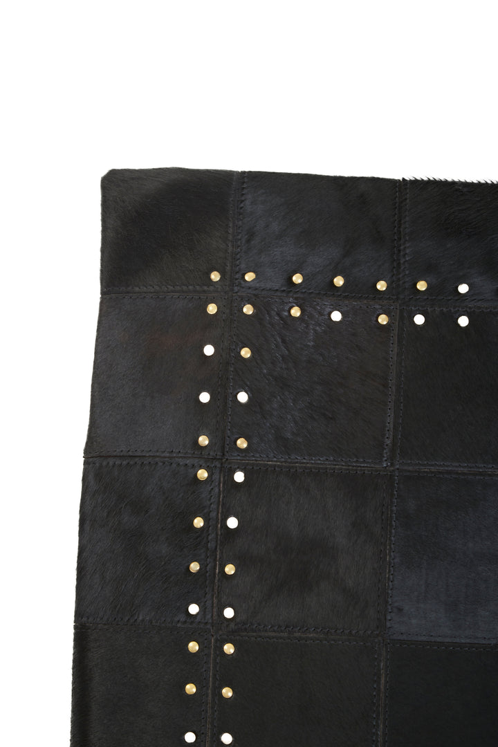 Bosie Safira Black Patchwork Leather Cushion With Gold Studs