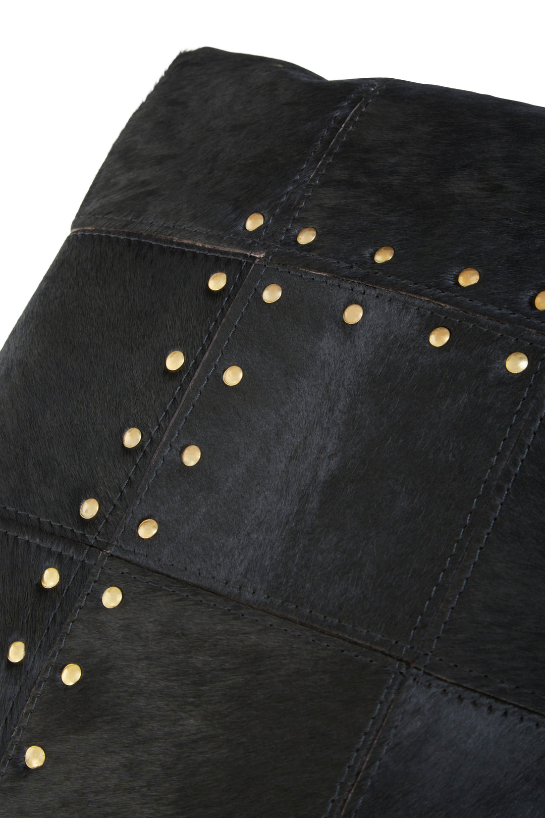 Bosie Safira Black Patchwork Leather Cushion With Gold Studs
