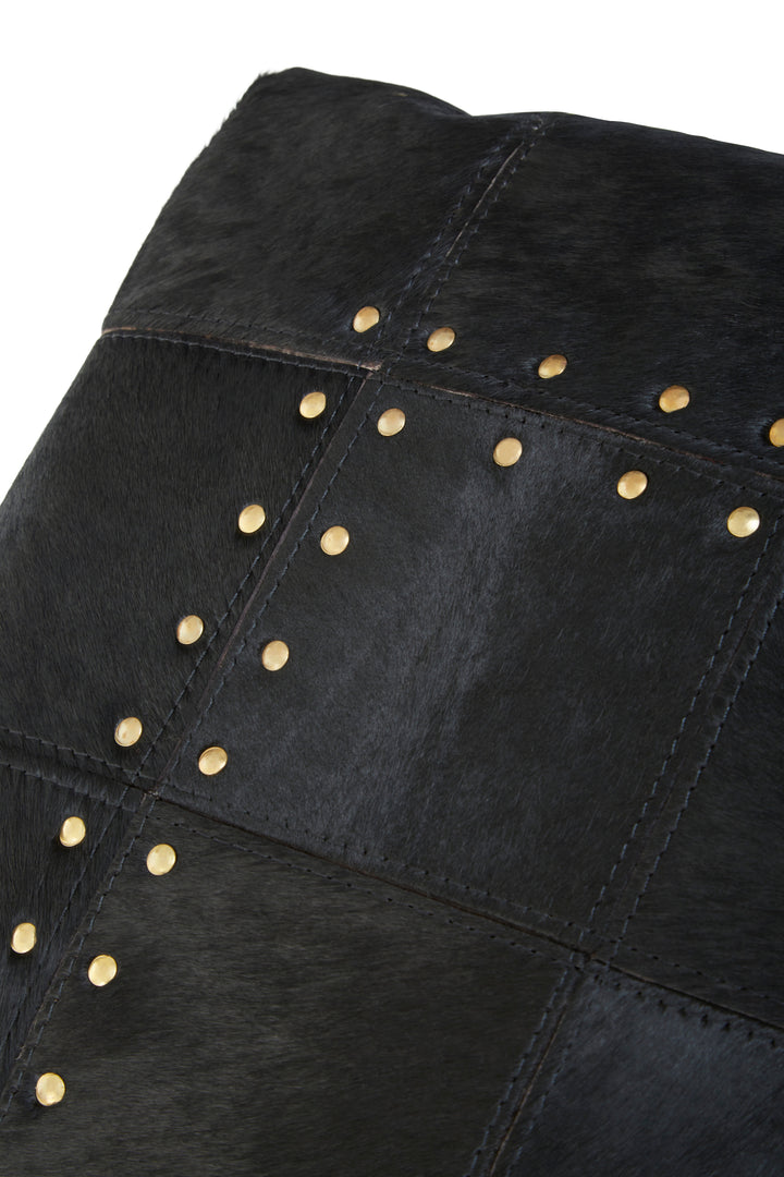 Bosie Safira Black Patchwork Leather Cushion With Gold Studs