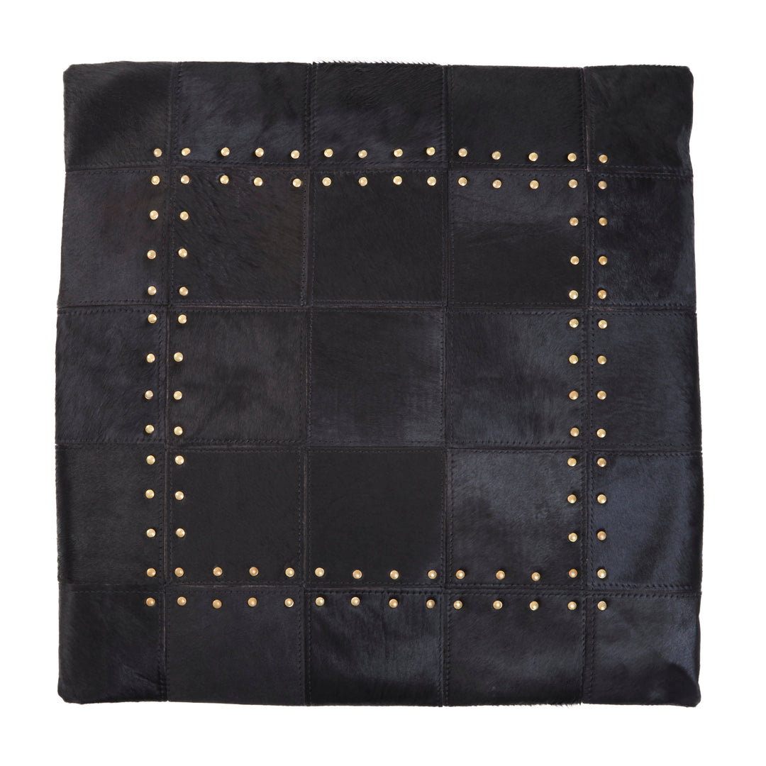 Bosie Safira Black Patchwork Leather Cushion With Gold Studs