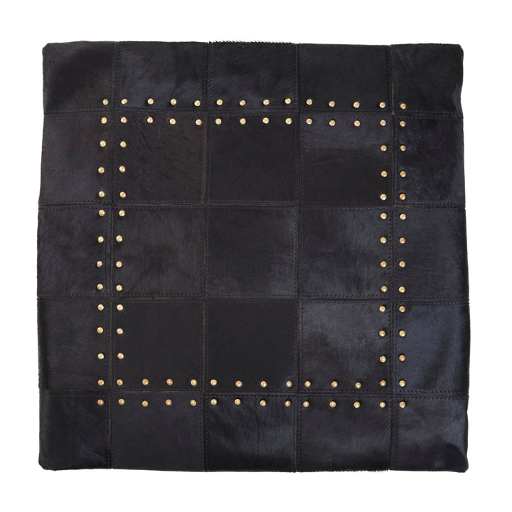 Bosie Safira Black Patchwork Leather Cushion With Gold Studs