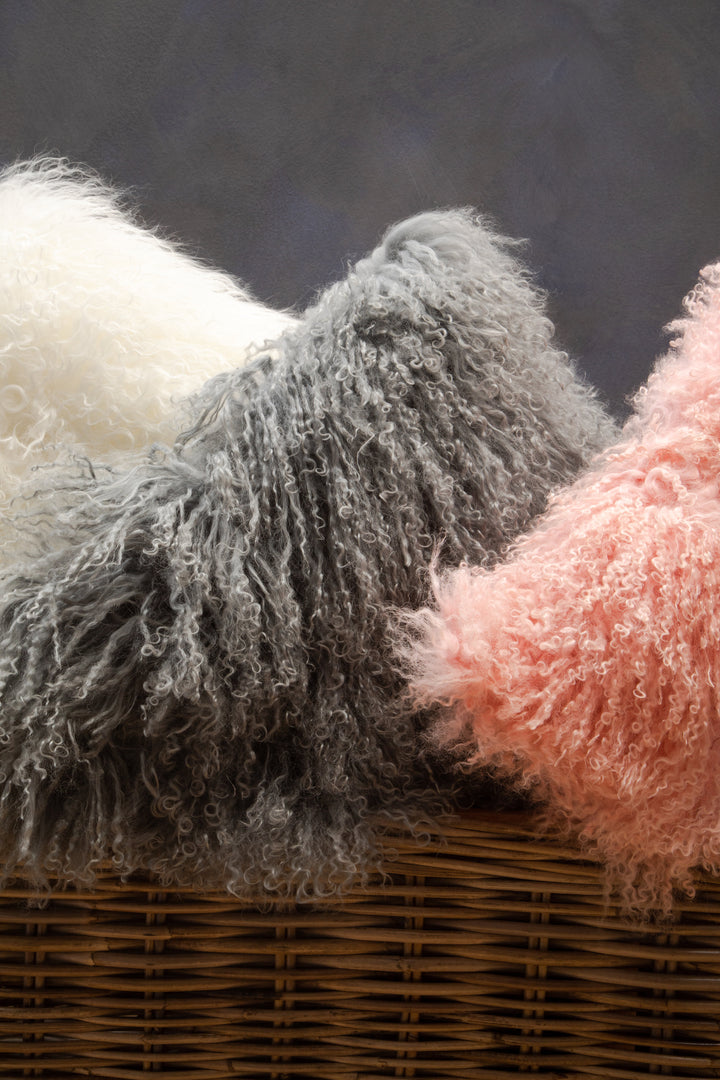 Bosie Square Cushion in White Mongolian Fur