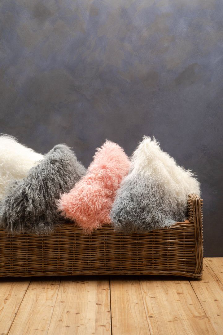 Bosie Pink Mongolian Lamb Fur Cushion – Small