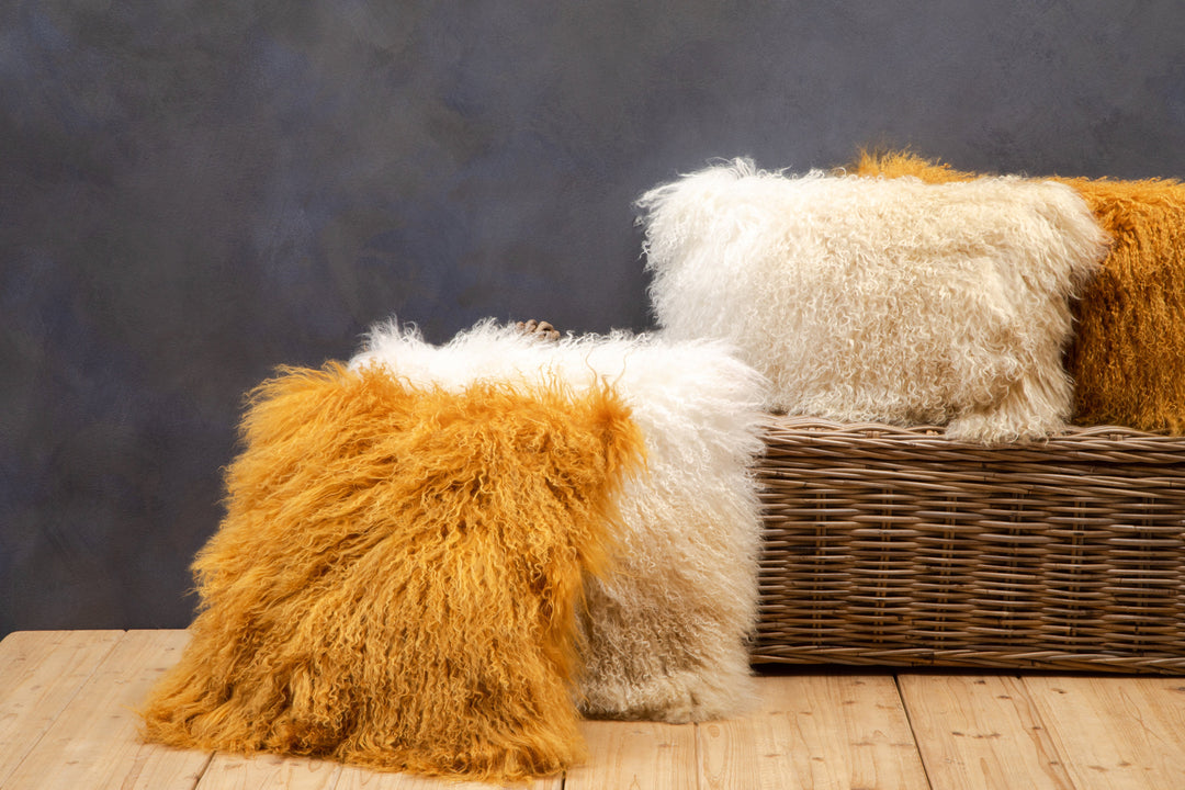 Bosie Ochre Mongolian Lamb Fur Cushion – Small