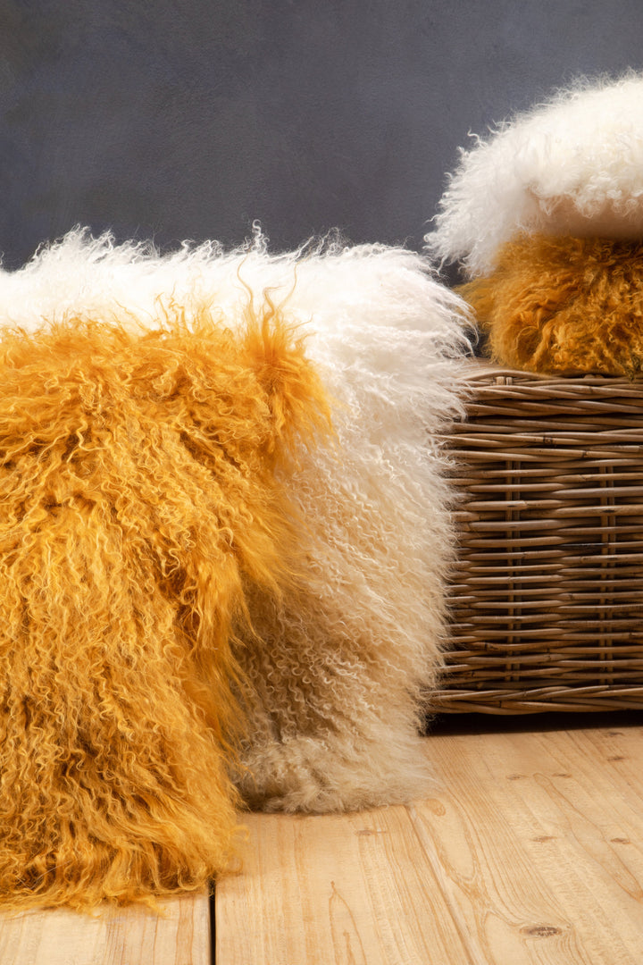 Bosie Ochre Mongolian Lamb Fur Cushion – Small