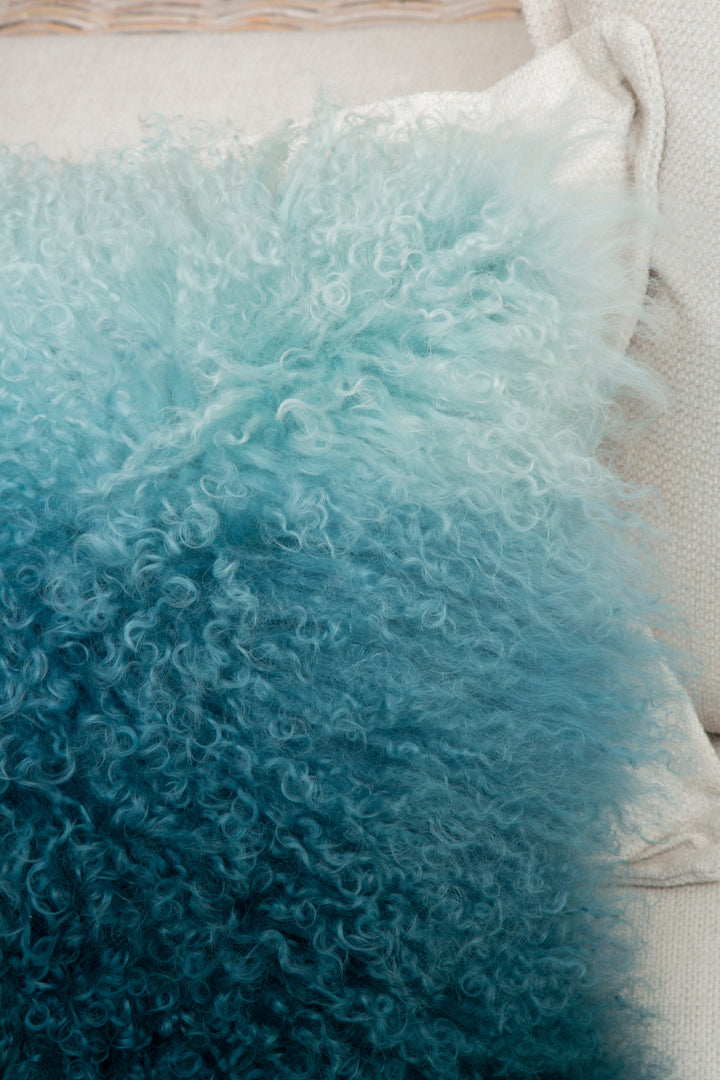 Bosie Square Cushion in Blue Mongolian Fur