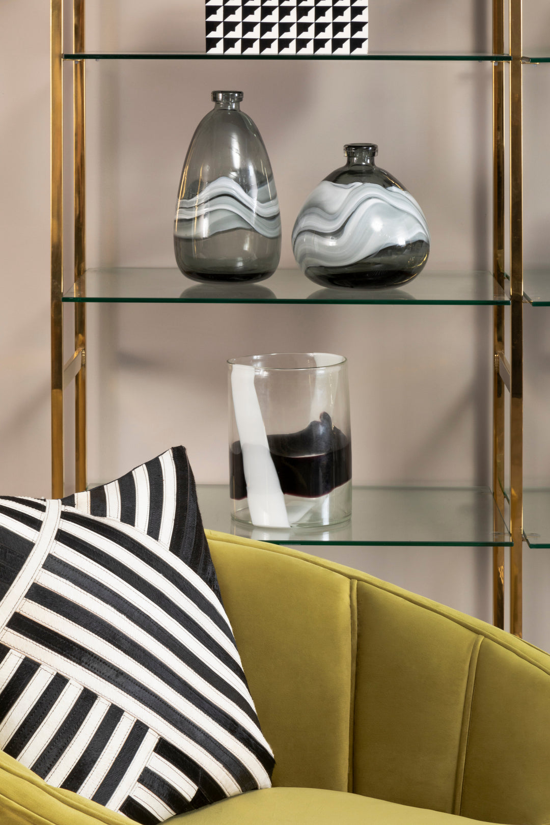 Bosie Safira Cushion in Black and White Striped Leather