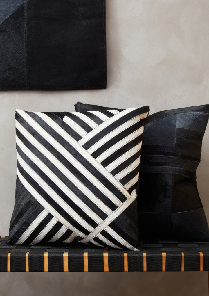 Bosie Safira Cushion in Black and White Striped Leather