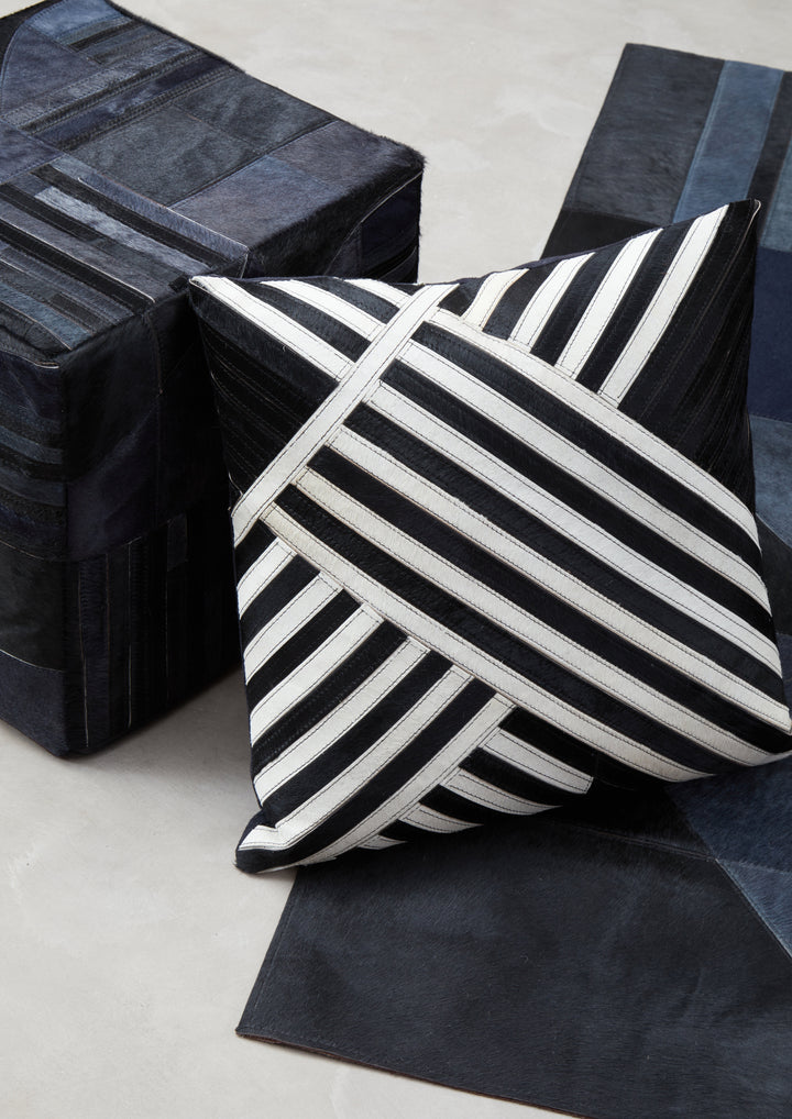 Bosie Safira Cushion in Black and White Striped Leather
