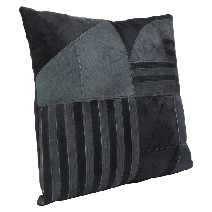 Bosie Safira Cushion in Black and Grey Leather with Deco Print