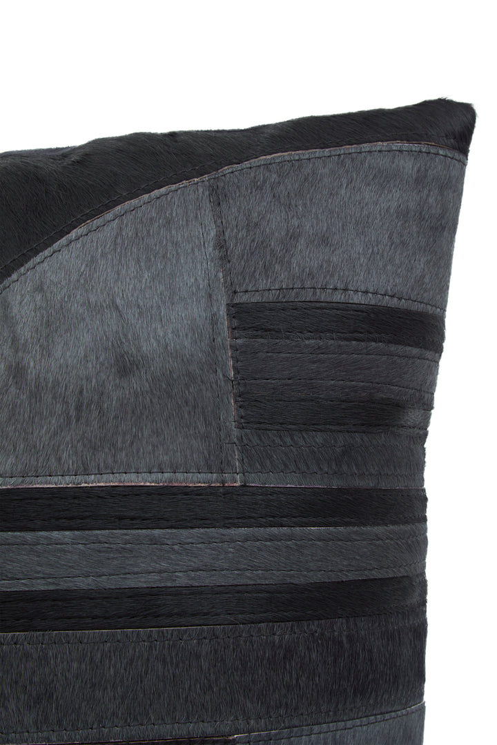 Bosie Safira Cushion in Black and Grey Leather with Deco Print