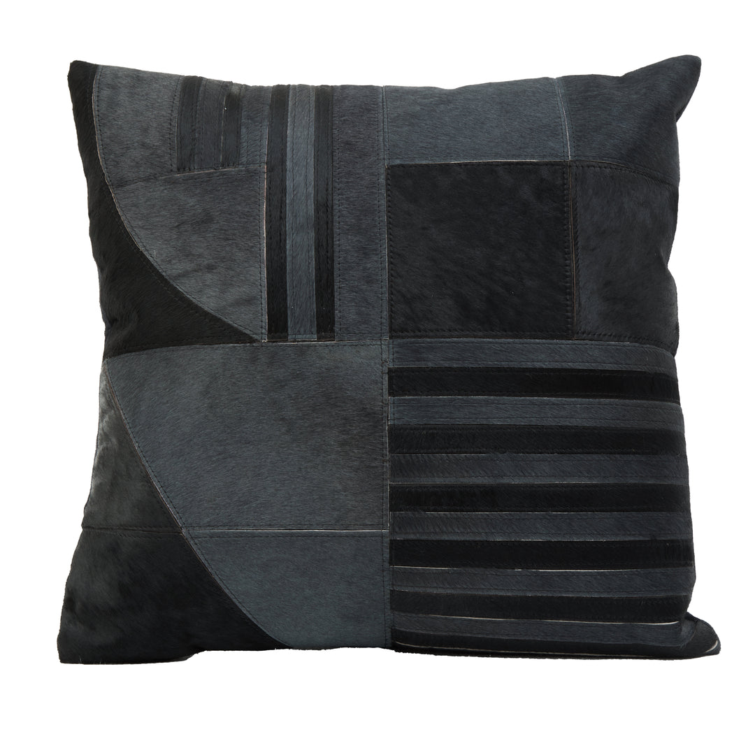 Bosie Safira Cushion in Black and Grey Leather with Deco Print