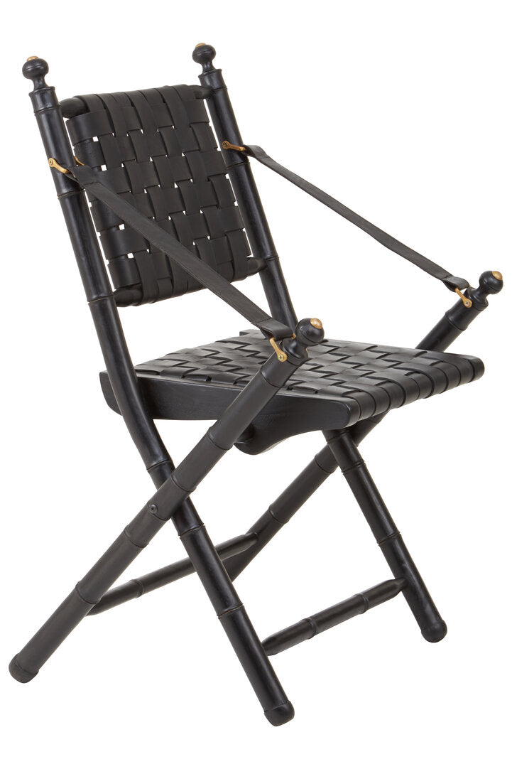 Lucent Dining Chair – Black Leather & Teak Wood