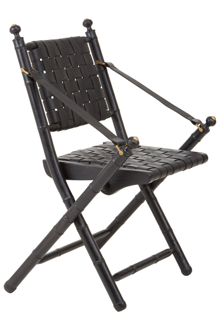 Kendari Black Strapped Leather & Teak Chair