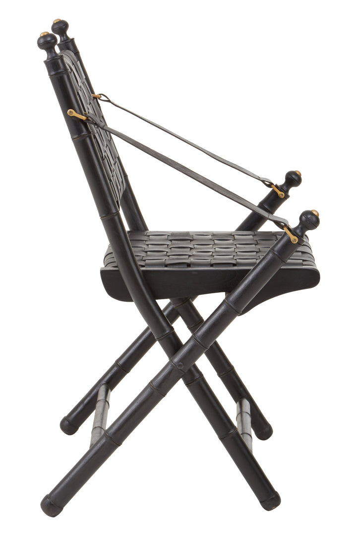 Kendari Black Strapped Leather & Teak Chair