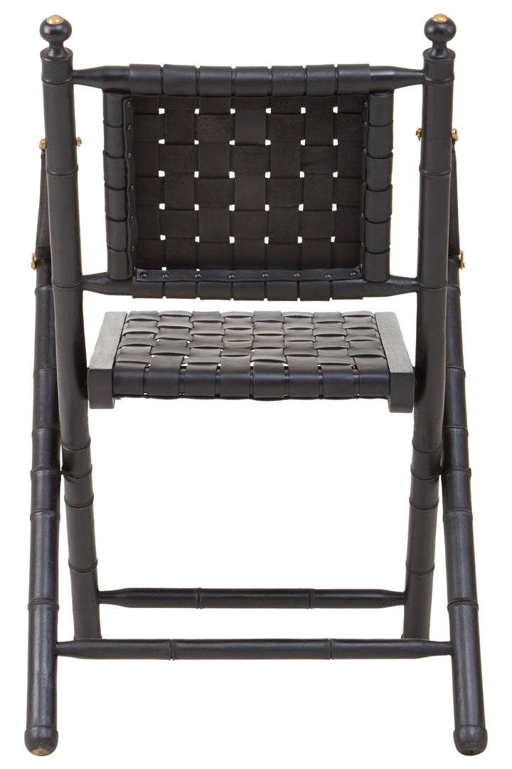 Kendari Black Strapped Leather & Teak Chair