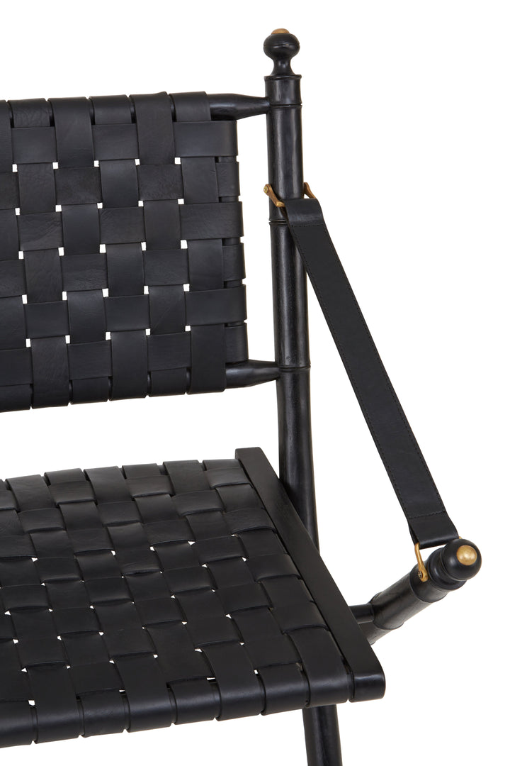 Kendari Black Strapped Leather & Teak Chair