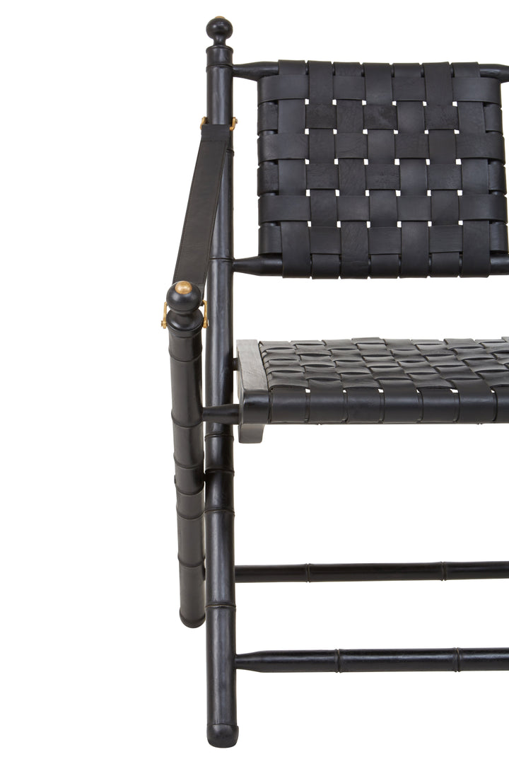 Kendari Black Strapped Leather & Teak Chair