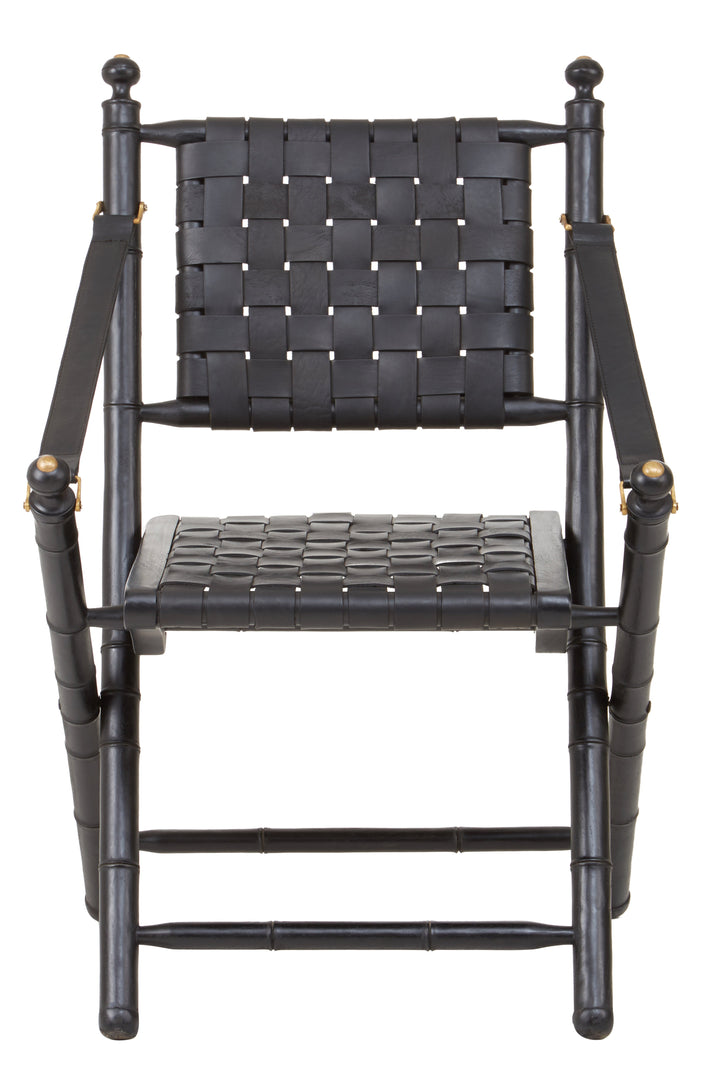 Kendari Black Strapped Leather & Teak Chair