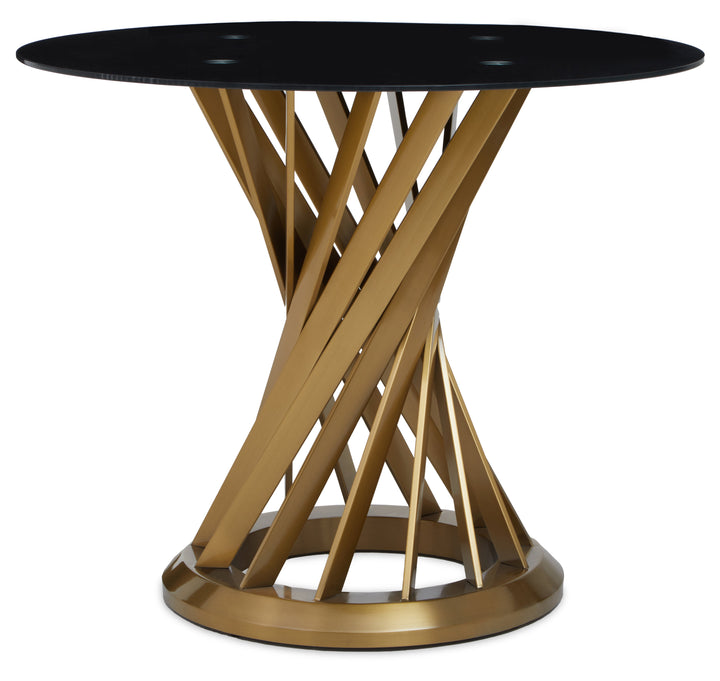 Anzio Dining Table with Black Glass Top and Gold Hourglass Base