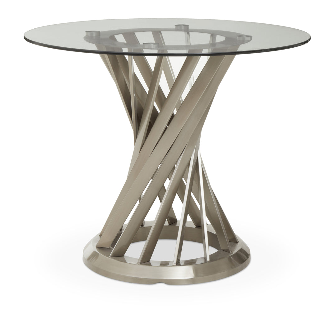 Anzio Dining Table with Clear Glass Top and Silver Hourglass Base