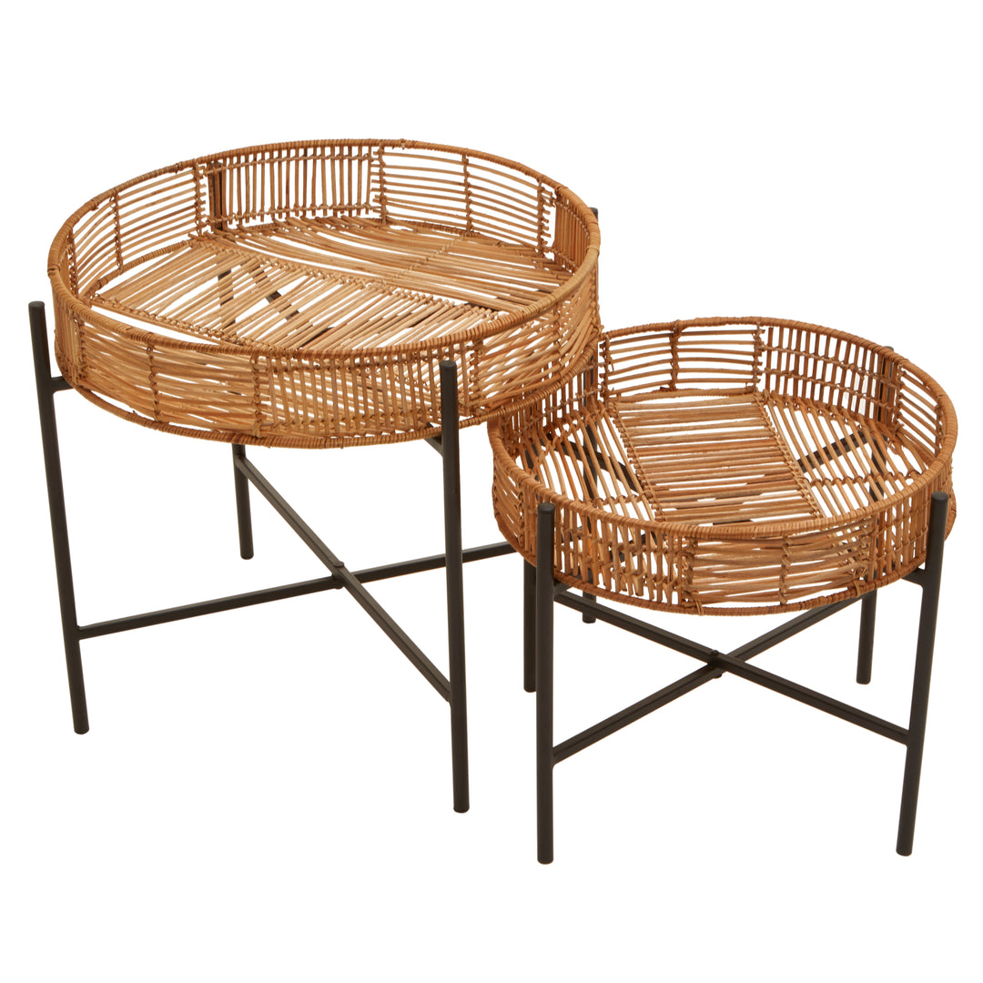 Batu Side Tables – Set of Two in Natural Rattan Finish