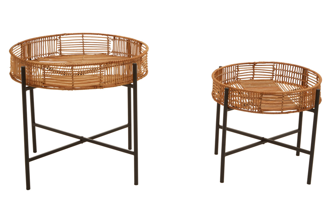 Batu Side Tables – Set of Two in Natural Rattan Finish