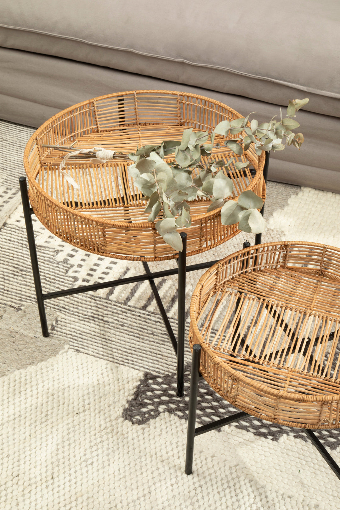 Batu Side Tables – Set of Two in Natural Rattan Finish