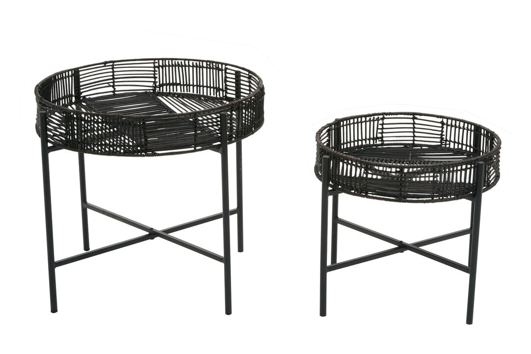 Fairmont Rattan Side Tables – Black (Set of 2)