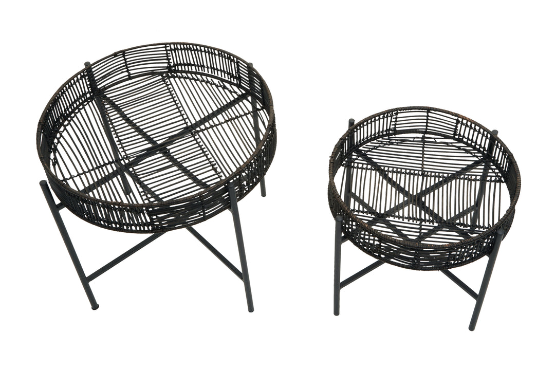Batu Side Tables – Set of Two in Black Rattan Finish