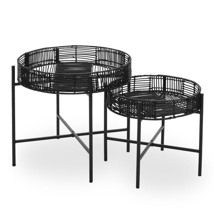 Batu Side Tables – Set of Two in Black Rattan Finish