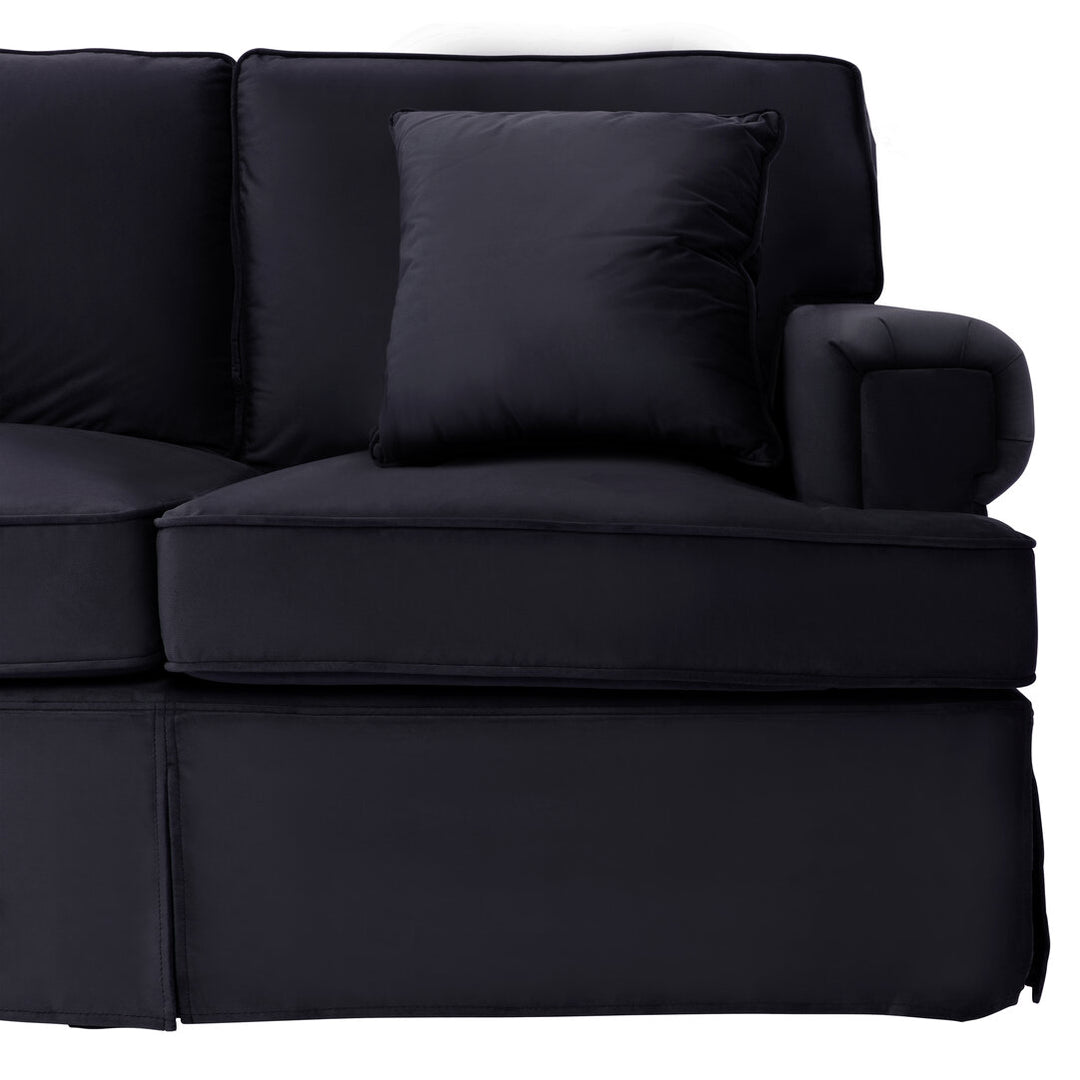Capri Three-Seater Black Velvet Chaise Sofa