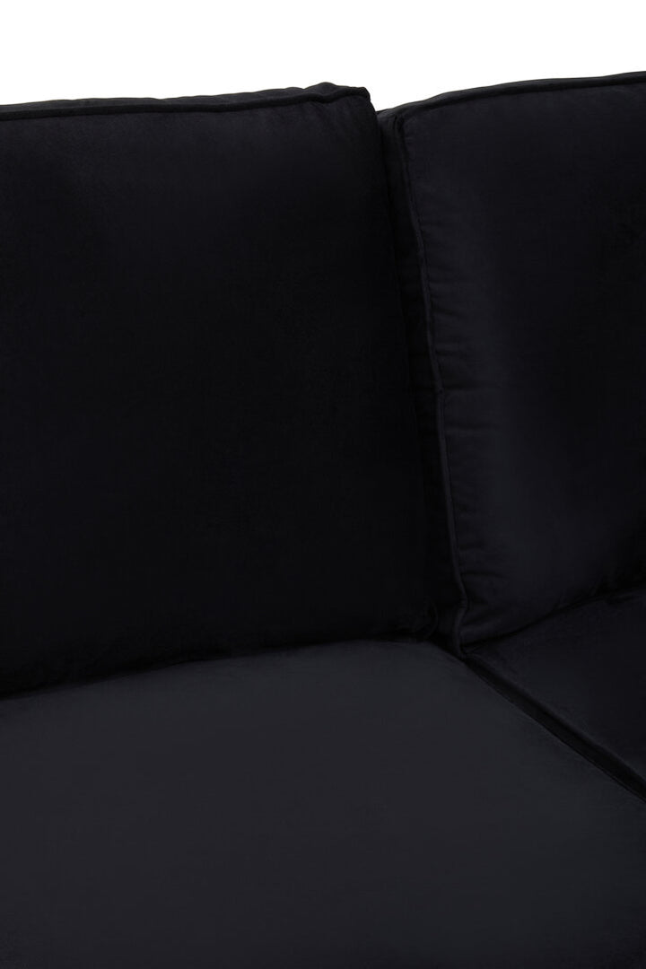 Capri Three-Seater Black Velvet Chaise Sofa