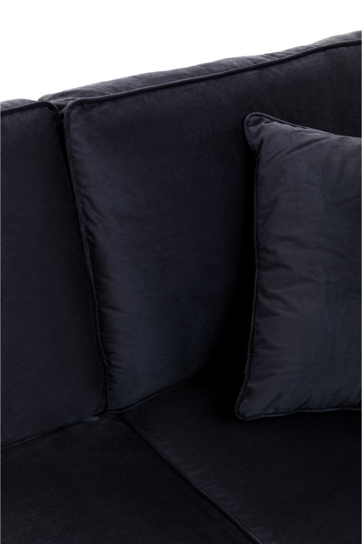 Capri Three-Seater Black Velvet Chaise Sofa