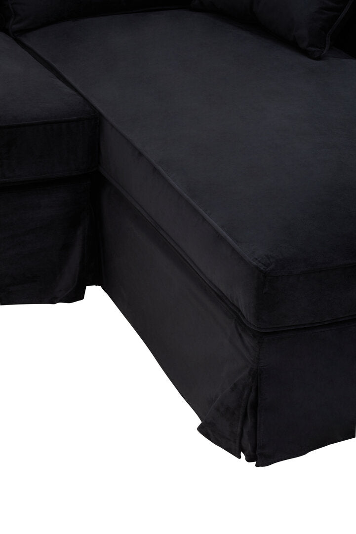 Capri Three-Seater Black Velvet Chaise Sofa