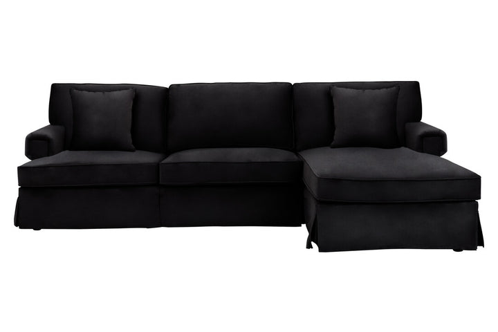 Capri Three-Seater Black Velvet Chaise Sofa