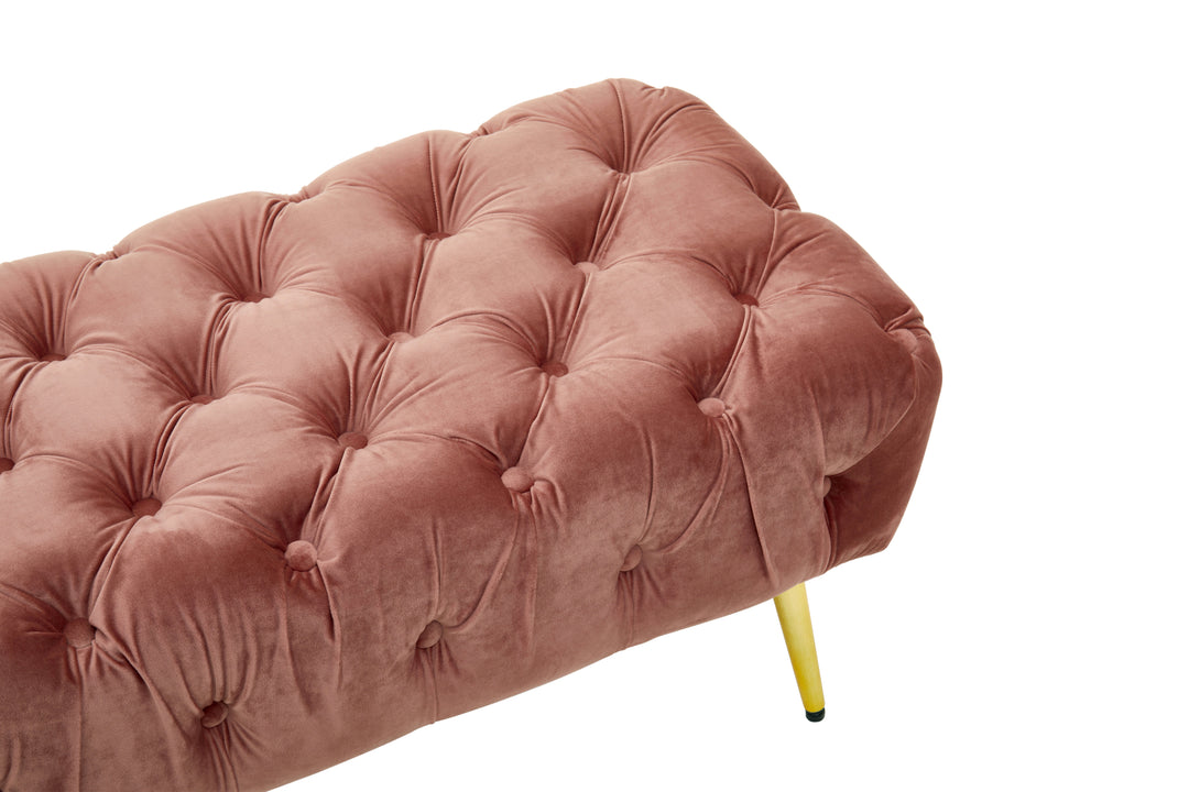 Tamra Soft Dusty Pink Velvet Bench with Gold Metal Legs