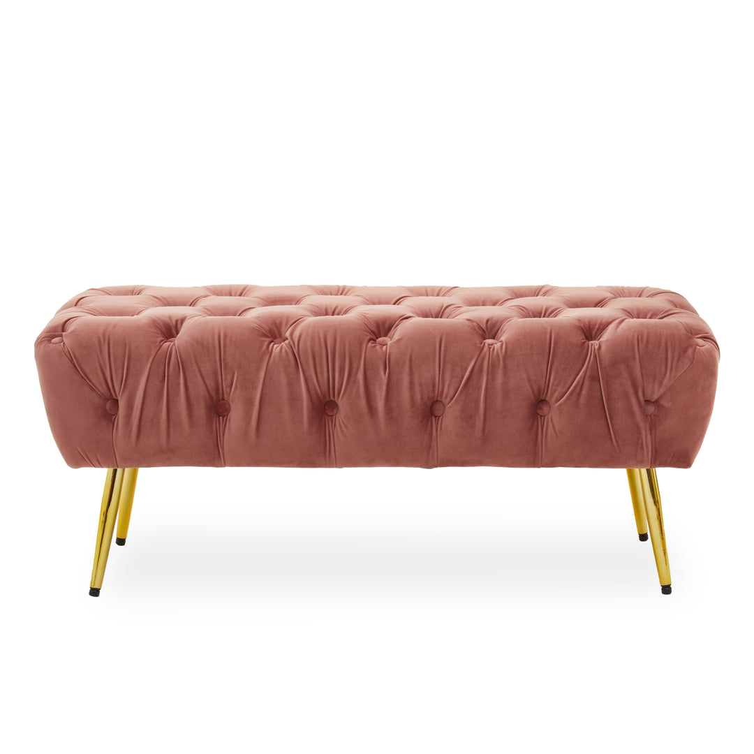 Tamra Soft Dusty Pink Velvet Bench with Gold Metal Legs