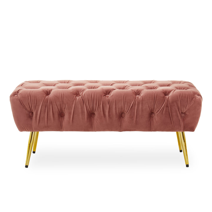 Tamra Soft Dusty Pink Velvet Bench with Gold Metal Legs