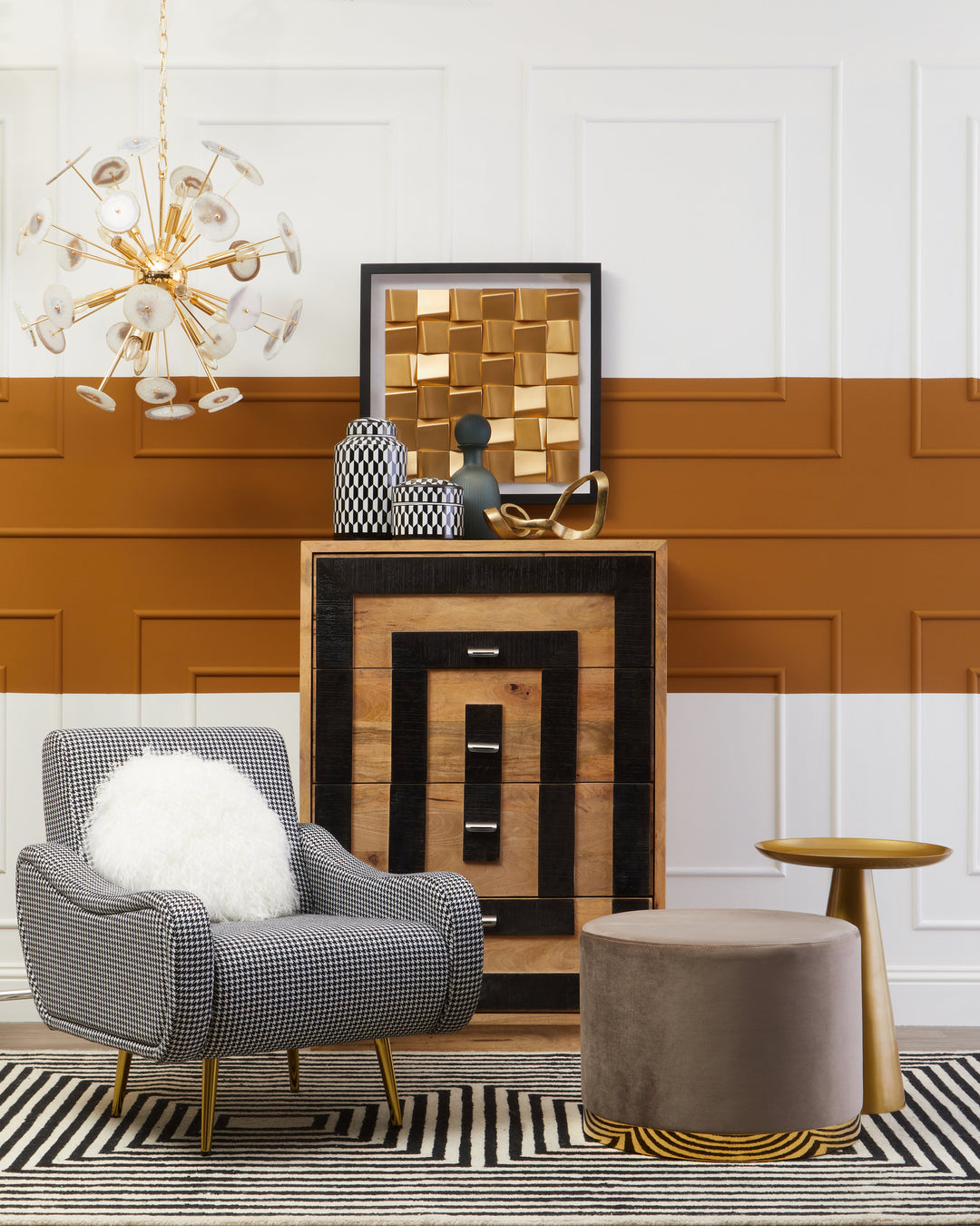 Holli Armchair in Black and White Checkered Upholstery