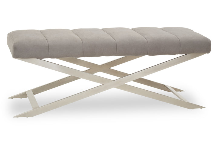 Gilden Upholstered Grey Bench with X-Frame Base