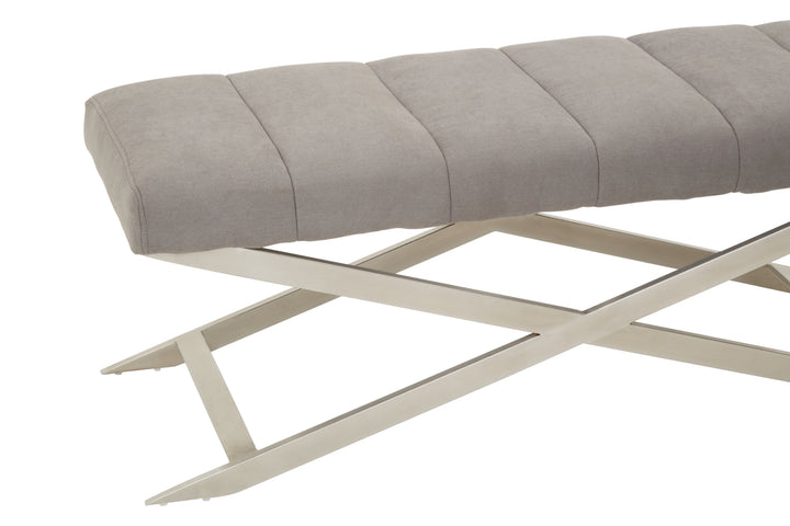 Gilden Upholstered Grey Bench with X-Frame Base