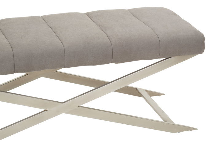 Gilden Upholstered Grey Bench with X-Frame Base