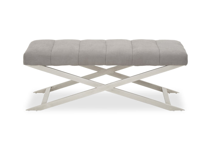 Gilden Upholstered Grey Bench with X-Frame Base
