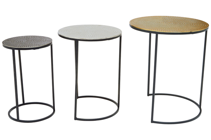 Elias Nest of Three Tables in Hammered Metal Finish