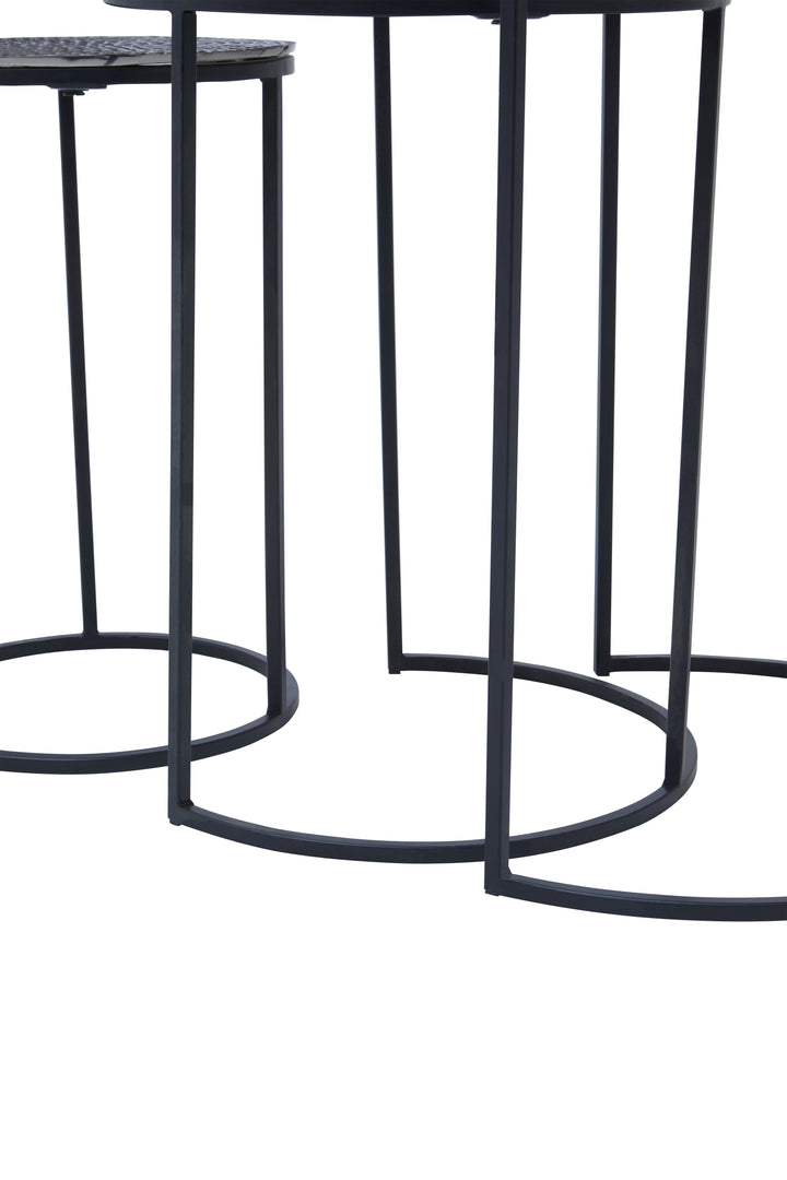Elias Nest of Three Tables in Hammered Metal Finish